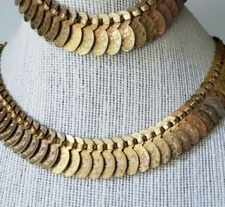 Vtg Rare Coro Art Deco Etched Goldtone Linked Panels Choker Necklace & Bracelet