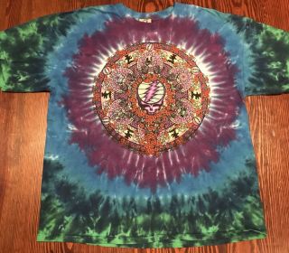 Rare 2000 Liquid Blue Tie Dye Grateful Dead Bears Roses Skull T - Shirt Xl 2 Sided