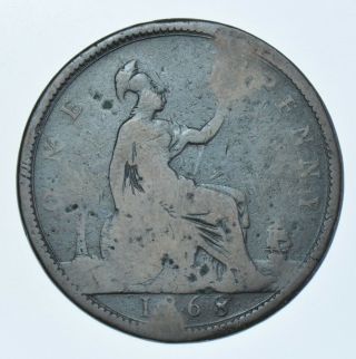 Rare 1868 Penny British Coin From Victoria [r8] Af