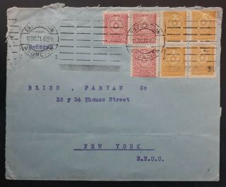 Rare 1921 Paraguay Cover Ties 7 Coat Of Arms Stamps Canc Asuncion To Usa