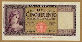Italy 500 Lire Ornata Di Spighe 1948 Vf,  Axf Rare Italian Banknote