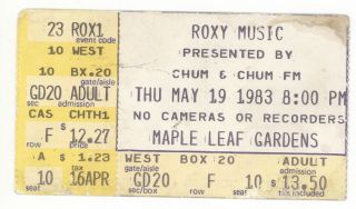 Rare Roxy Music 5/19/83 Toronto Canada Maple Leaf Gardens Concert Ticket Stub