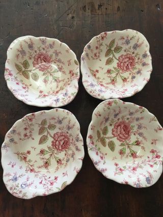 Johnson Brothers Rose Chintz Vintage Set Of 4 - 7 1/4 " Lugged Cereal Bowls - Rare