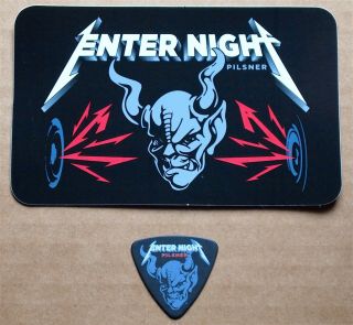 Metallica Stone Brewing Enter Night Pilsner Beer Rare Bass Guitar Pick & Sticker