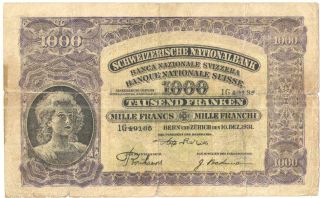 Switzerland 1000 Francs 1931 P - 37c Era Forgery Rare
