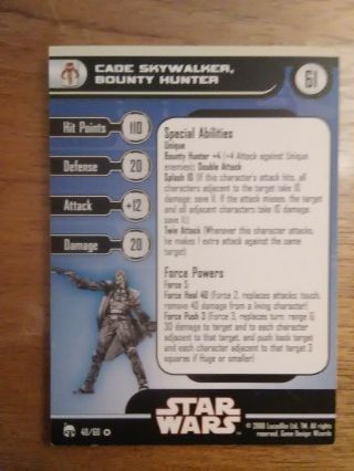 Star Wars Miniatures Legacy Of The Force Very Rare 40 Cade Skywalker