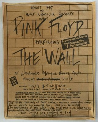 Pink Floyd The Wall La Arena 1980 Concert Newspaper Ad Clipping Not Ticket,  Rare