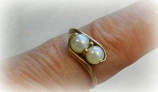 10K SOLID GOLD Natural Pearls Rare Antique Vintage RING Sz 5 1/2 2