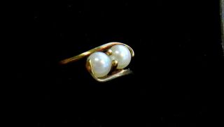 10K SOLID GOLD Natural Pearls Rare Antique Vintage RING Sz 5 1/2 3