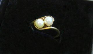 10K SOLID GOLD Natural Pearls Rare Antique Vintage RING Sz 5 1/2 6