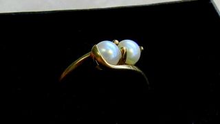 10K SOLID GOLD Natural Pearls Rare Antique Vintage RING Sz 5 1/2 7