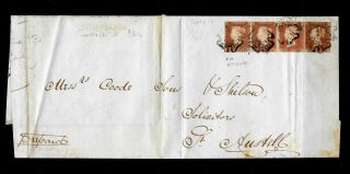 Gb Qv 1841 1d Penny Red Pl 17 Reentry Strip 4 St Austell Bodmin Cds Cover Rare