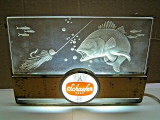 Rare Vintage Schaefer Beer Advertising Bar Night Light Fly Fishing,
