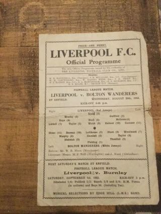 Liverpool Fc V Bolton Aug 29th 1945 And Rare