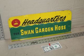 Rare 1950s Swan Garden Hose Headquarters Metal 2 - Sided Sign Swimming Boat Fish