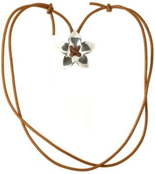 Rare Retired James Avery Sterling Silver & Leather Flower Necklace