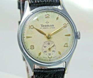 Awesome Yeoman Rare Vintage 1950s 15 Jewel Watch – Serviced,  Glass And Strap