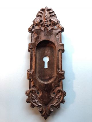 Rare Vintage Old Antique Corbin Key Hole Escutcheon Cover With Scrolls Bronze