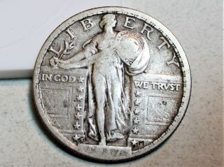 1917 - S Type 2 Standing Liberty Quarter Dollar 25c Vf Rare Us Coin.