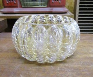 Rare Antique Melon Ribbed Bohemian Crackle Glass Rose Bowl Pale Yellow