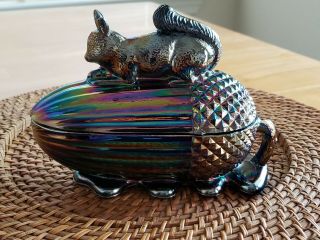 Westmoreland Carnival Glass Squirrel On Acorn Covered Candy Dish Rare