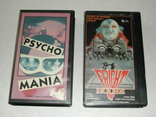 2 - Vhs Video Tapes Fright House & Psychomania Rare Oop Horror Sleaze Exploitation