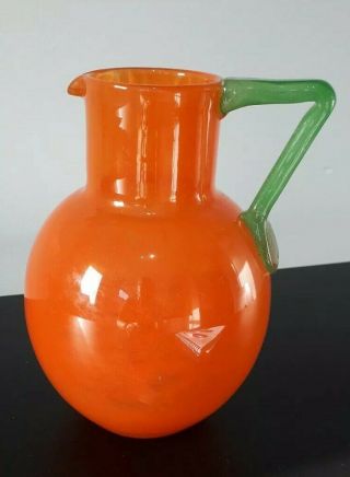Rare Charles Schneider Orange & Green Glass Jug Tango C1920 