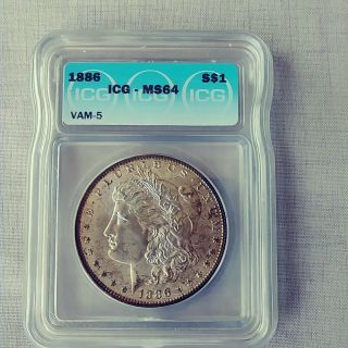 Rare Very Rare Icg Ms 64 Vam - 5 1886 Morgan Silver Dollar