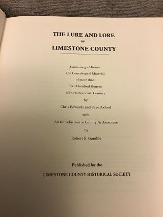 The Lure And Lore Of Limestone County Alabama Geneology Book Rare 3