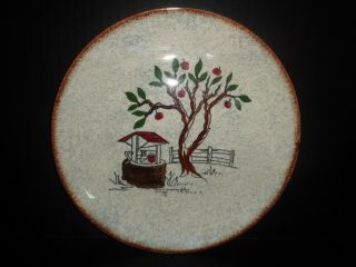 Rare Blue Ridge Southern Potteries Dinner Plate " Well & Apple Tree " 4379