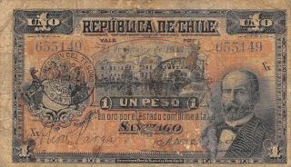 Chile 1 Peso 31.  10.  1913 P 15b Series Xx Rare Circulated Banknote L8