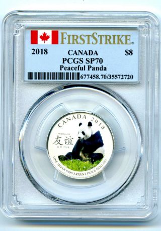 2018 $8 Canada Silver Pcgs Sp70 Panda Peaceful Friendship First Strike Rare Top