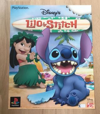Rare Lilo And Stitch Disney Playstation Poster Vintage Video Game Double Sided