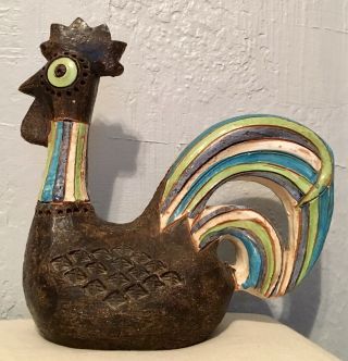 Mcm Bitossi Rosenthal Netter Italy Pottery Rooster Chicken Figure 9 3/4” Rare Vg