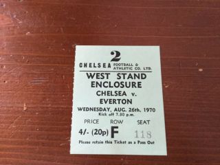 Chelsea V Everton Rare Ticket Stub 26/8/1970