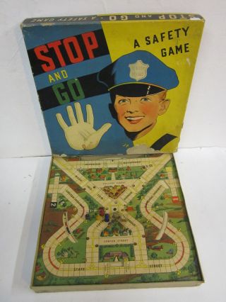 vintage stop and go police cop road safety traffic board game whitman 1939 rare 2
