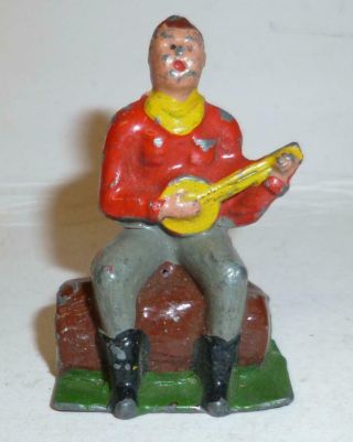Crescent Vintage Lead Wild West Rare Seated Cowboy Playing Banjo - 1950 
