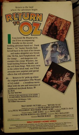 Return To OZ VHS 1985 VTG 80s RARE Walt Disney Home Video 2
