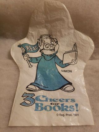 Chipmunks Very Rare Plastic Read Simon 3 Cheers For Books Bag Prod 1991 Vintage