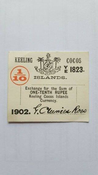 1/10 Rupie From Keeling And Cocos Islands Pick S123 Rare