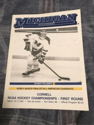 Rare 1991 Ncaa Hockey Championships Program Michigan Wolverines Cornell Big Red