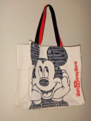 Walt Disney World Rare Mickey Mouse Large White Canvas Tote Bag Disney Parks