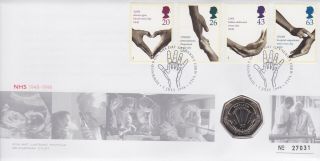 Gb Stamps First Day Cover 1998 Nhs Health Service & Rare Uncirculated 50p Coin