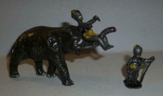 Moultoy Vintage Lead Rare Zabu And Elephant With Native Set - 1950 