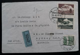Rare 1938 Czechoslovakia Airmail Cover Ties 3 Stamps Canc Brno To Australia