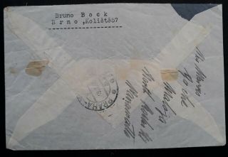 RARE 1938 Czechoslovakia Airmail Cover ties 3 stamps canc Brno to Australia 2