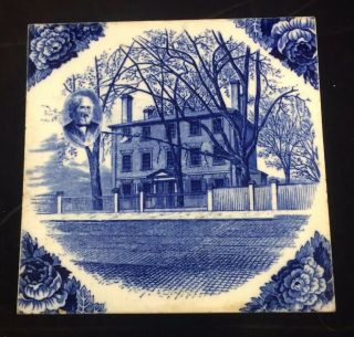 Rare Wedgwood Blue & White Tile Longfellow’s Home Portland Me Etruria England