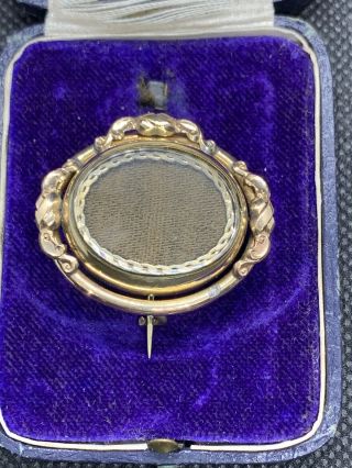 Rare Antique Victorian Double Sided Swivel Mourning Brooch With 2 Hair Panels