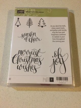 Stampin Up Watercolor Christmas Joy Greetings Holiday Cling Rubber Stamps Rare