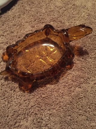 Rare Vintage L.  G.  Wright Large Amber Glass Turtle / Tortoise Candy Dish Rare